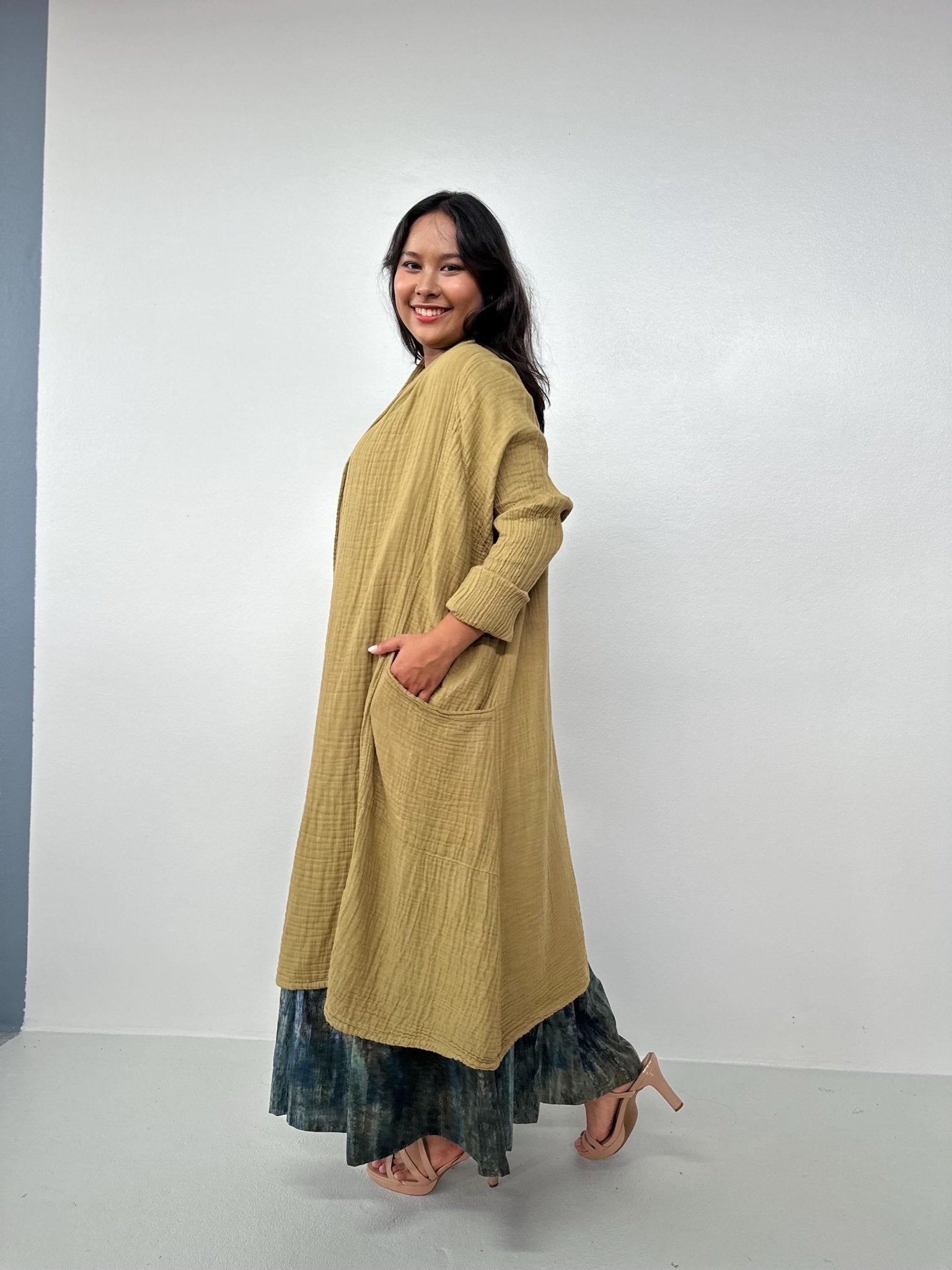 Mala Handworks Yara Open Cardigan in Tan