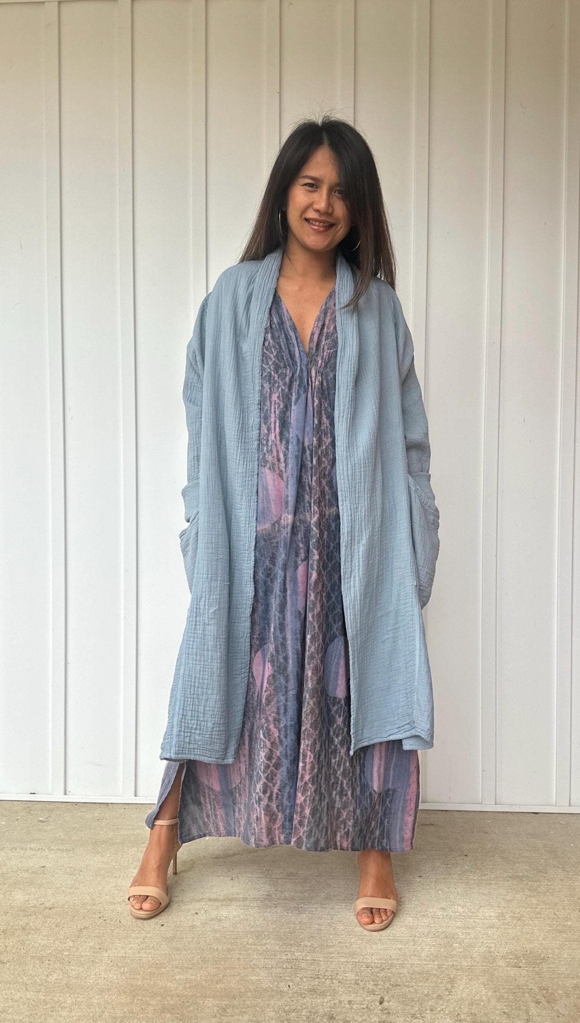 Mala Handworks  Yara Open Cotton Cardigan in Mist Blue