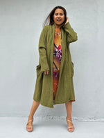 Mala Handworks Yara Open Cotton Cardigan in Olive Green