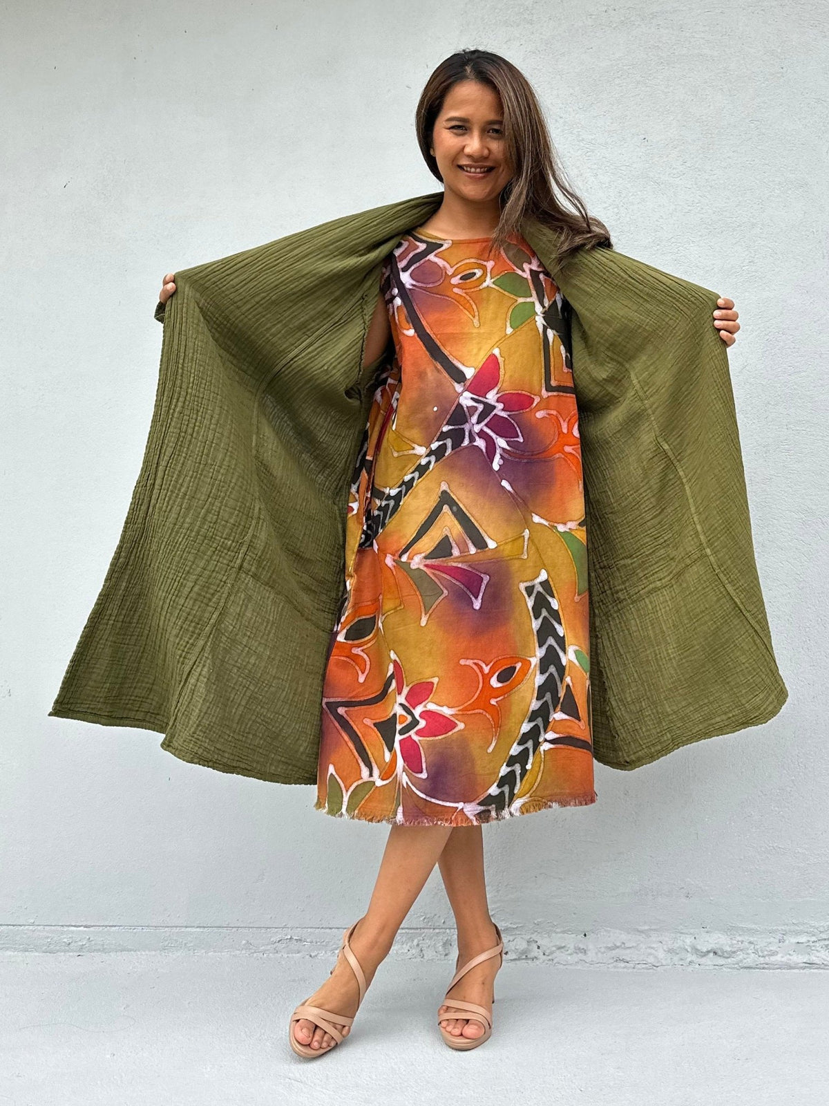 Mala Handworks Yara Open Cotton Cardigan in Olive Green