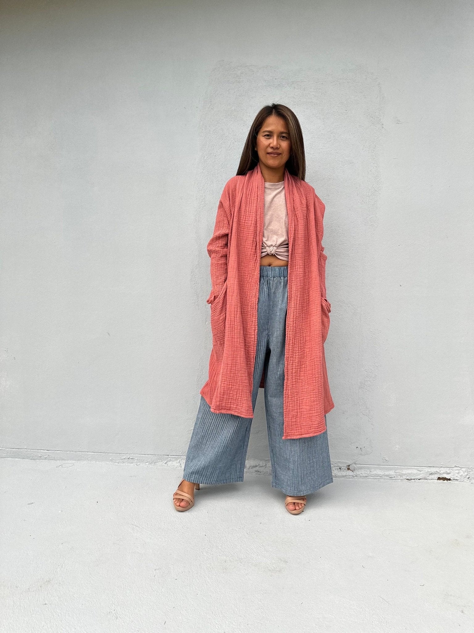 Mala Handworks  Yara Open Cotton Cardigan in Salmon
