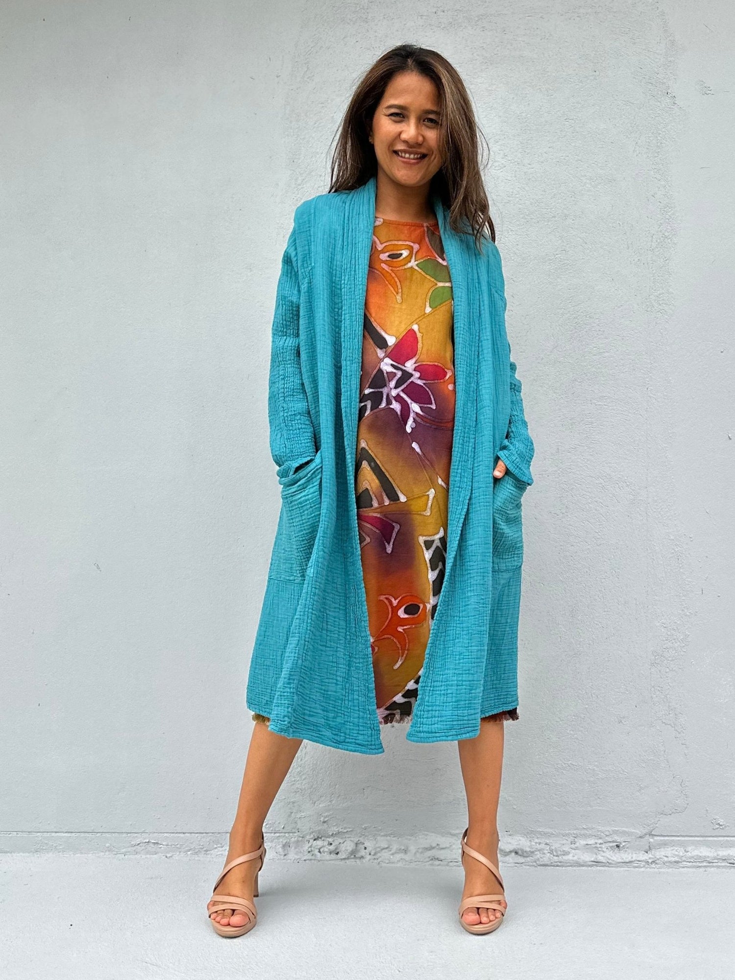Mala Handworks  Yara Open Cotton Cardigan in Turquoise
