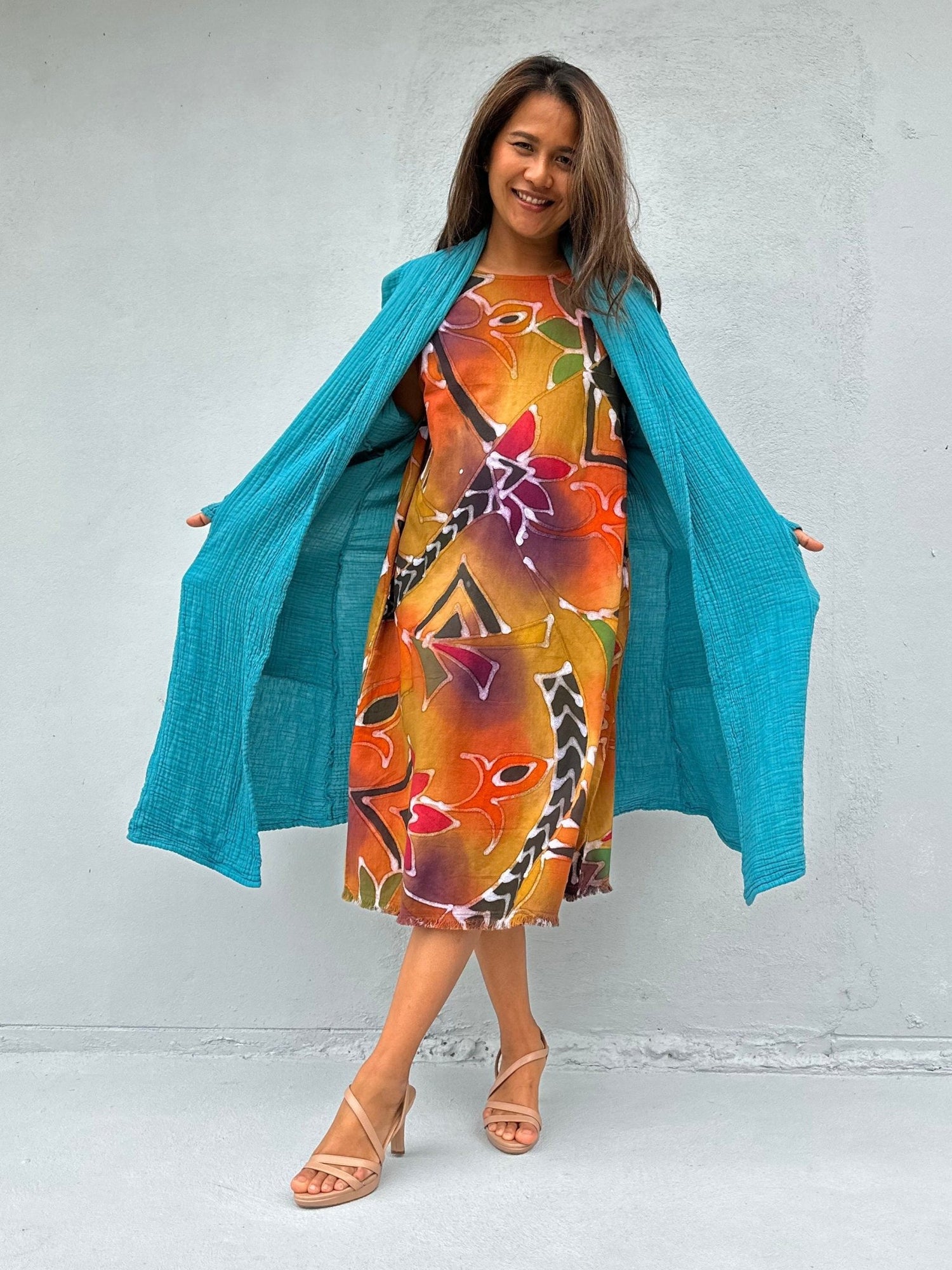 Mala Handworks  Yara Open Cotton Cardigan in Turquoise