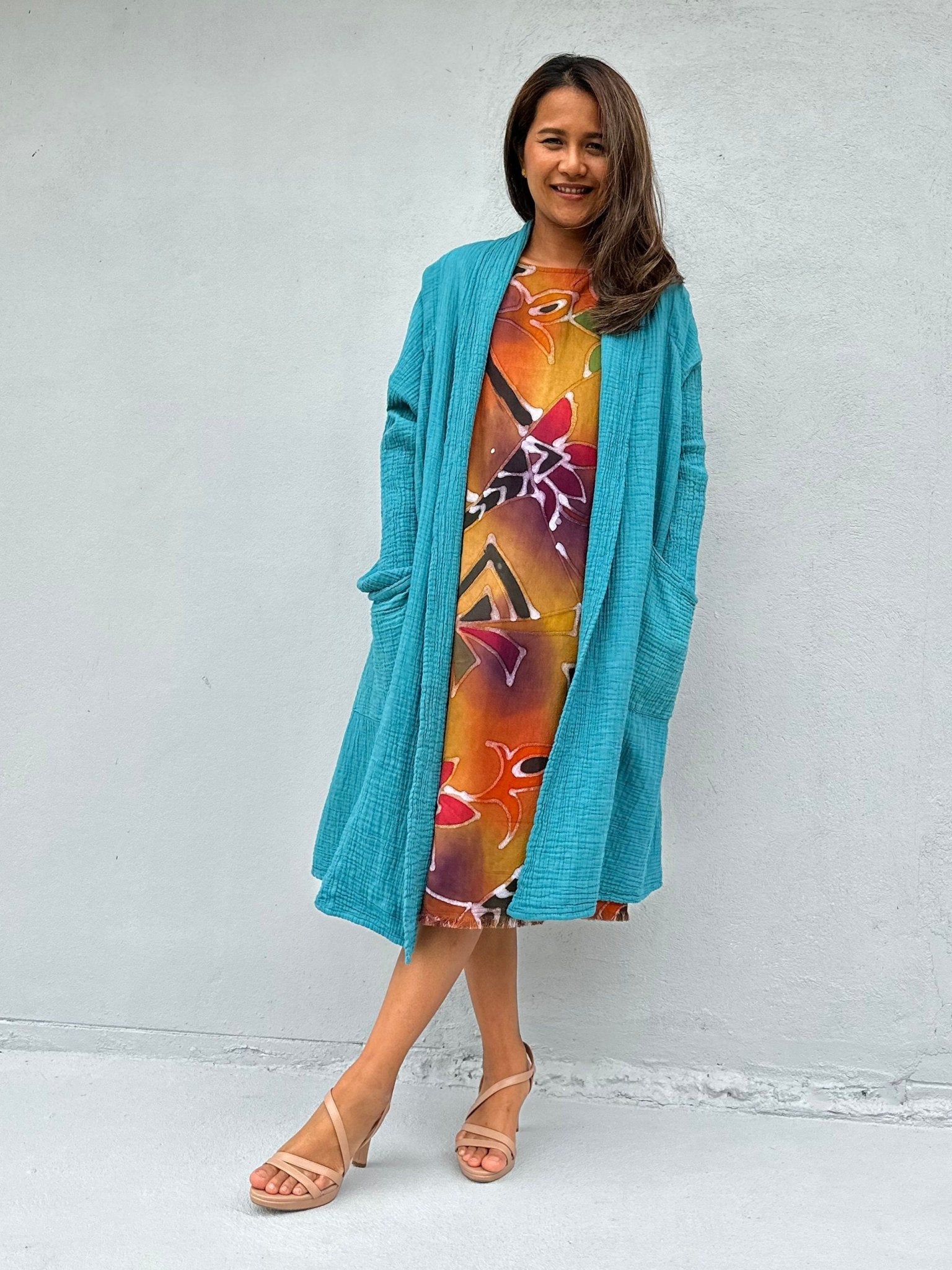 Mala Handworks  Yara Open Cotton Cardigan in Turquoise
