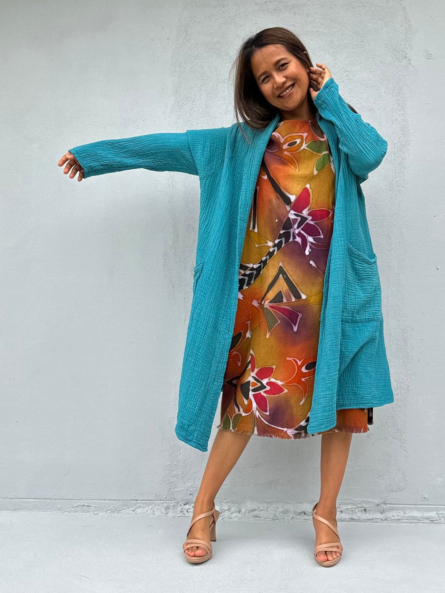 Mala Handworks  Yara Open Cotton Cardigan in Turquoise
