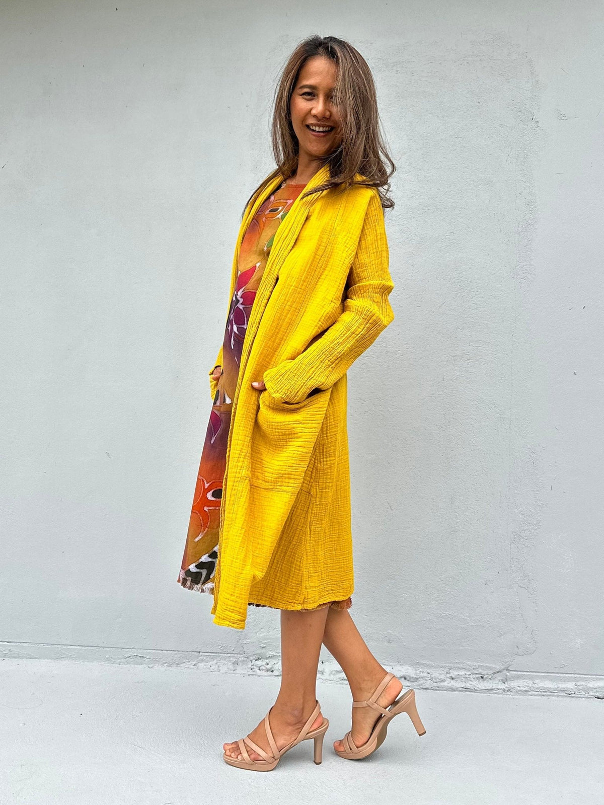 Mala Handworks  Yara Open Cotton Cardigan in Yellow Turmeric