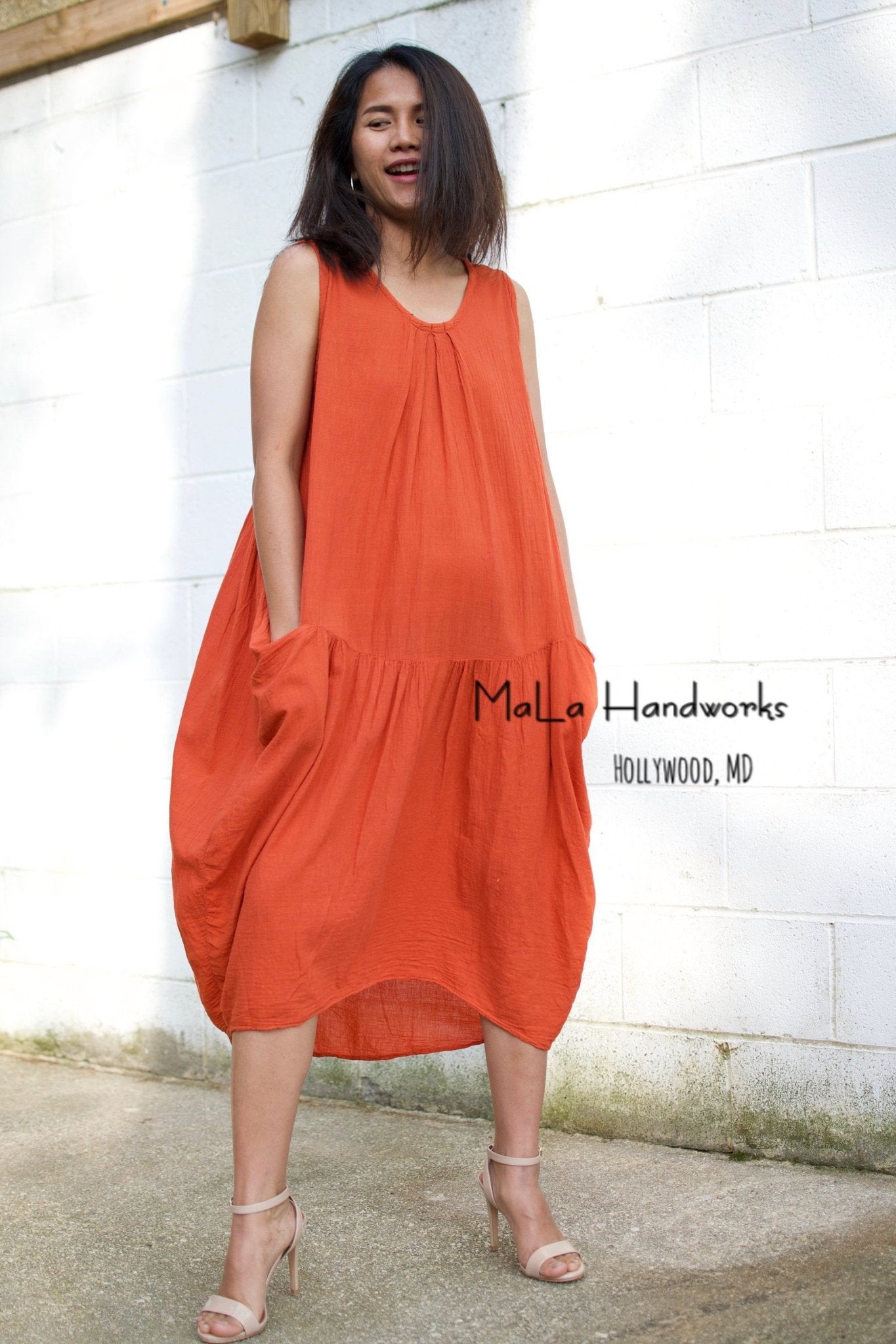 MALA handworks  Zara semi-sheer Dress in Natural Orange