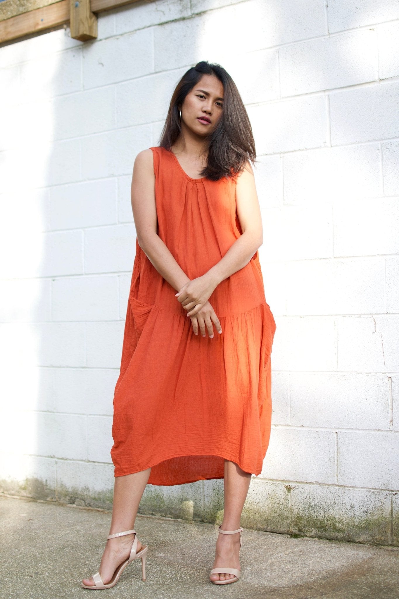 MALA handworks  Zara semi-sheer Dress in Natural Orange