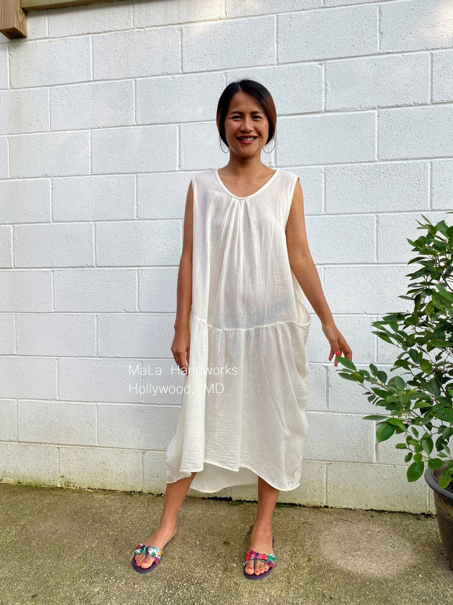 MALA handworks  Zara semi-sheer Dress in Natural White