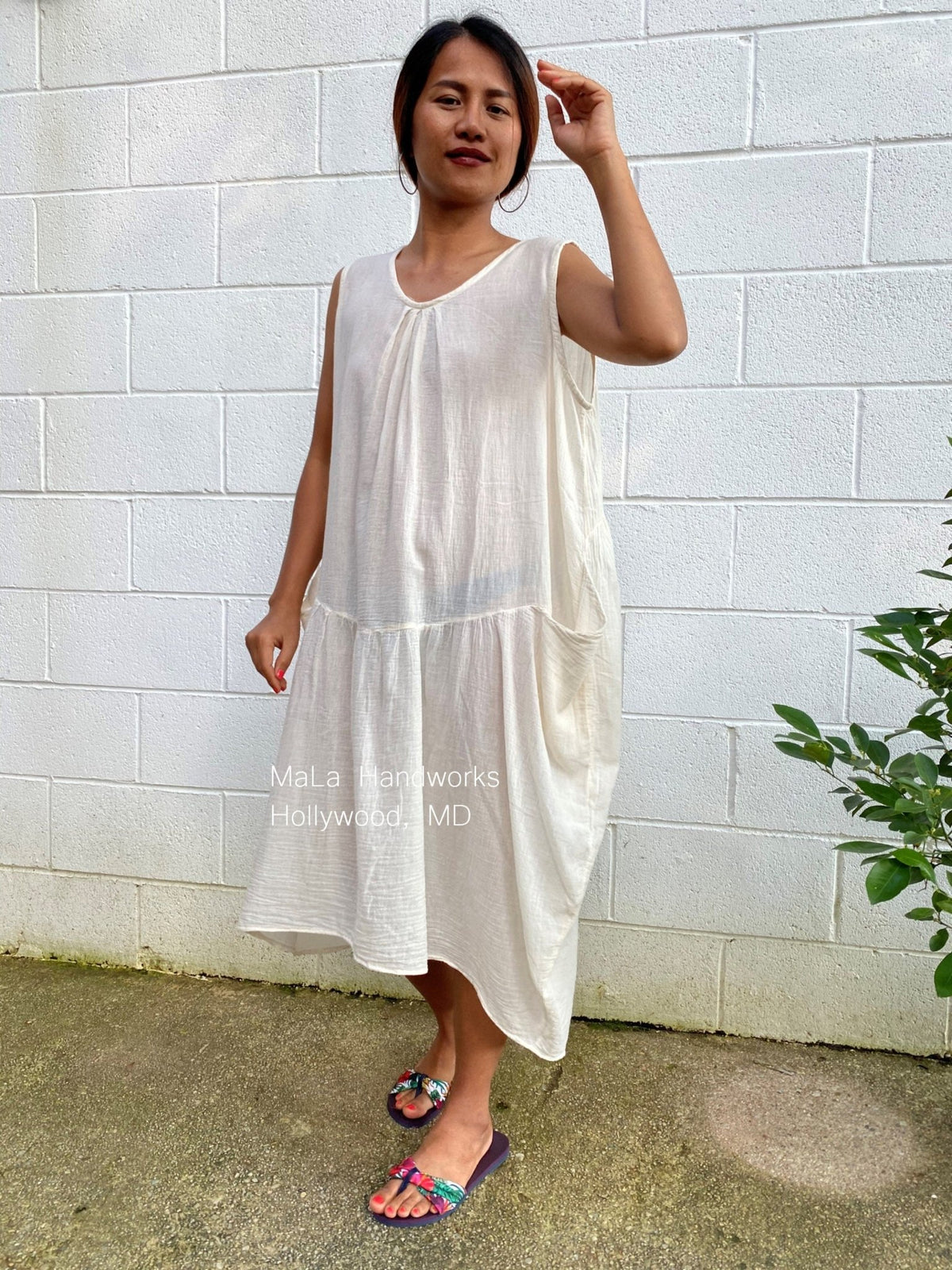 MALA handworks  Zara semi-sheer Dress in Natural White